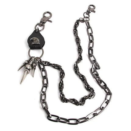 TALKLESSFASHION Black cowhide eagle claw trousers chain gun black Punk trouser chainsMen's metallic jeans accessoriesAmerican waist chains, hip-hop trendy embellishments, statement pants, eagle claw charms