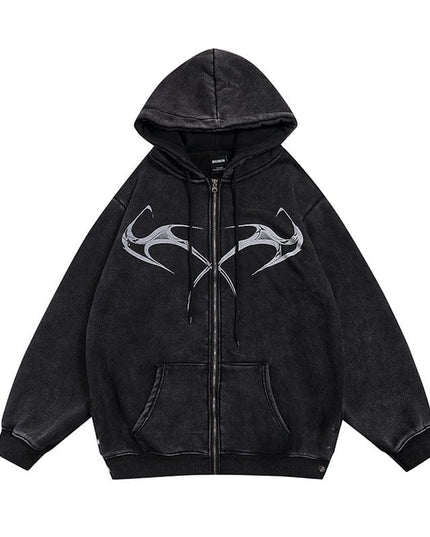 TALKLESSFASHION Black / L Men's Printed Hooded Cardigan Coat