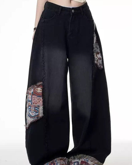 TALKLESSFASHION Black / L Retro Worn Stitching EdgingJean—5558