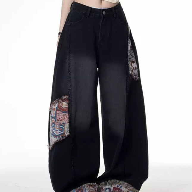 TALKLESSFASHION Black / L Retro Worn Stitching EdgingJean—5558