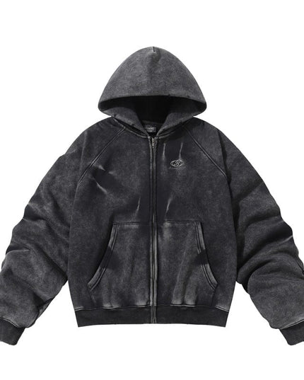 TALKLESSFASHION Black / L TALKLESS Washed Distressed ZIP-UP Hoodie—4226