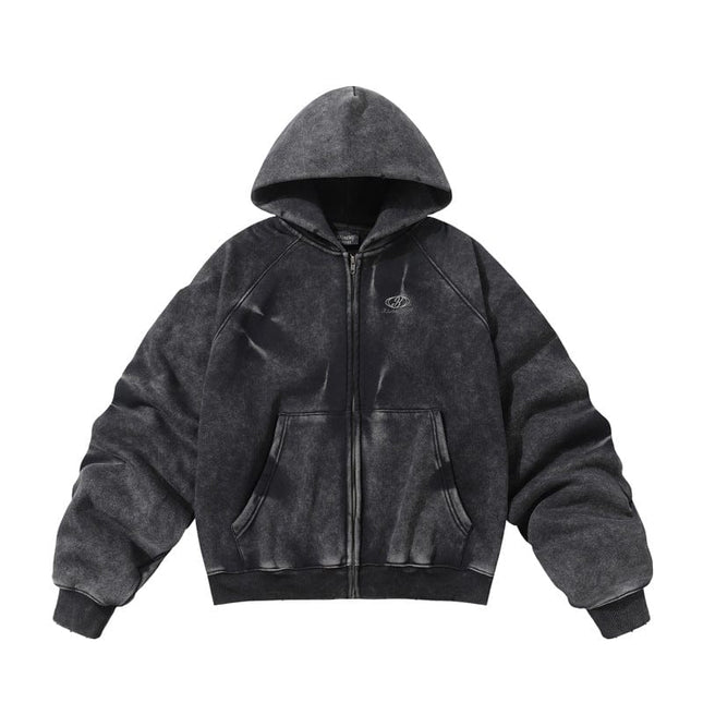 TALKLESSFASHION Black / L TALKLESS Washed Distressed ZIP-UP Hoodie—4226