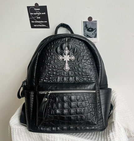 THETLSTUDIO black MoonCat original black gothic crocodile pattern backpack school bag men's and women's premium texture niche y2k backpack