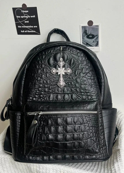THETLSTUDIO black MoonCat original black gothic crocodile pattern backpack school bag men's and women's premium texture niche y2k backpack