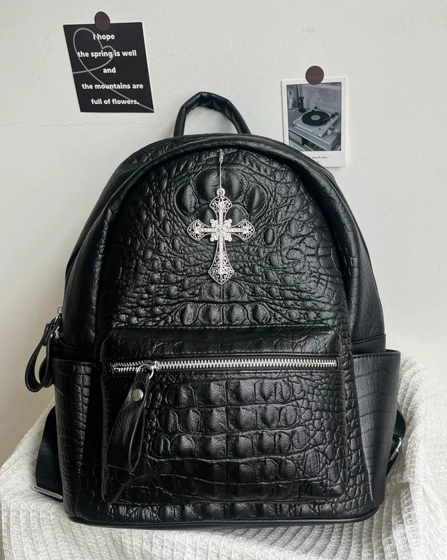 TALKLESSFASHION black MoonCat original black gothic crocodile pattern backpack school bag men's and women's premium texture niche y2k backpack