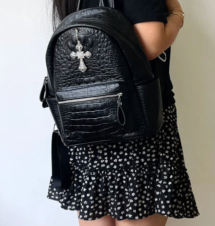 THETLSTUDIO black MoonCat original black gothic crocodile pattern backpack school bag men's and women's premium texture niche y2k backpack