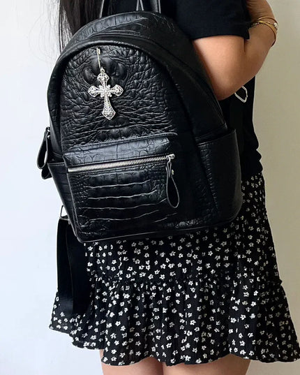 TALKLESSFASHION black MoonCat original black gothic crocodile pattern backpack school bag men's and women's premium texture niche y2k backpack