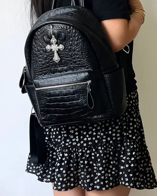 TALKLESSFASHION black MoonCat original black gothic crocodile pattern backpack school bag men's and women's premium texture niche y2k backpack
