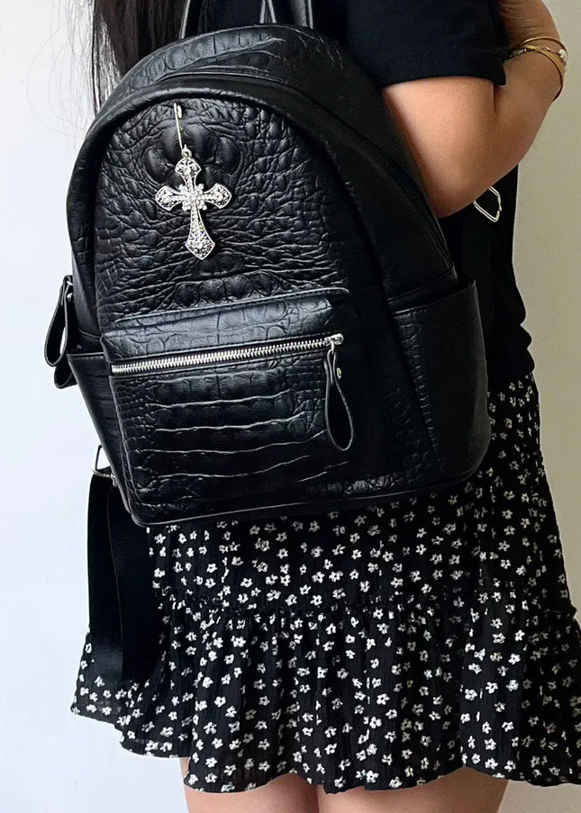 TALKLESSFASHION black MoonCat original black gothic crocodile pattern backpack school bag men's and women's premium texture niche y2k backpack