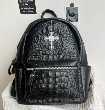 THETLSTUDIO black MoonCat original black gothic crocodile pattern backpack school bag men's and women's premium texture niche y2k backpack