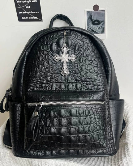 TALKLESSFASHION black MoonCat original black gothic crocodile pattern backpack school bag men's and women's premium texture niche y2k backpack