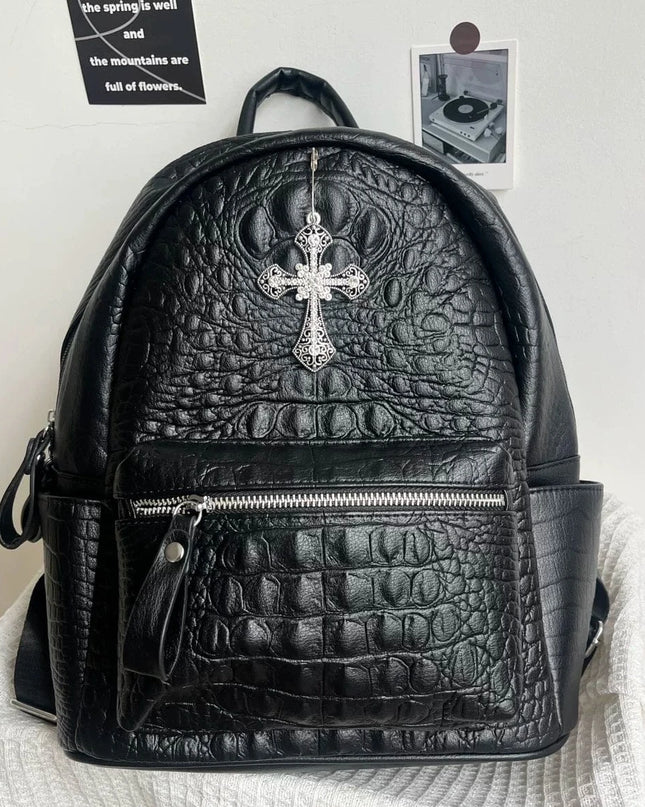 TALKLESSFASHION black MoonCat original black gothic crocodile pattern backpack school bag men's and women's premium texture niche y2k backpack