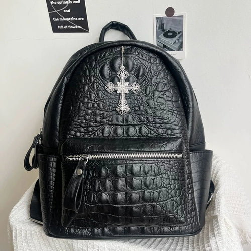THETLSTUDIO black MoonCat original black gothic crocodile pattern backpack school bag men's and women's premium texture niche y2k backpack