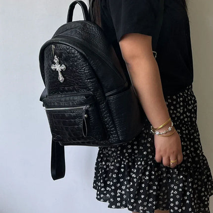 TALKLESSFASHION black MoonCat original black gothic crocodile pattern backpack school bag men's and women's premium texture niche y2k backpack