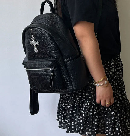 THETLSTUDIO black MoonCat original black gothic crocodile pattern backpack school bag men's and women's premium texture niche y2k backpack