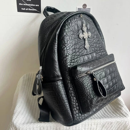 TALKLESSFASHION black MoonCat original black gothic crocodile pattern backpack school bag men's and women's premium texture niche y2k backpack