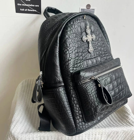 THETLSTUDIO black MoonCat original black gothic crocodile pattern backpack school bag men's and women's premium texture niche y2k backpack