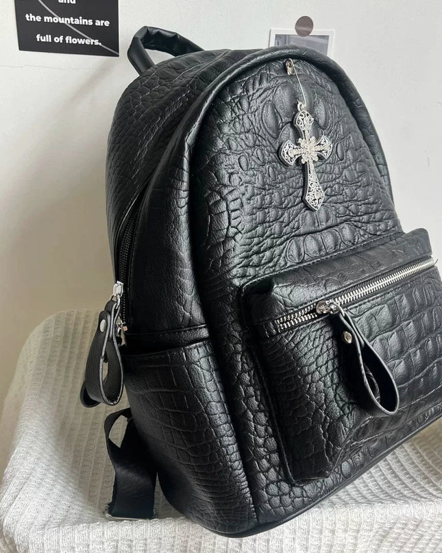 TALKLESSFASHION black MoonCat original black gothic crocodile pattern backpack school bag men's and women's premium texture niche y2k backpack
