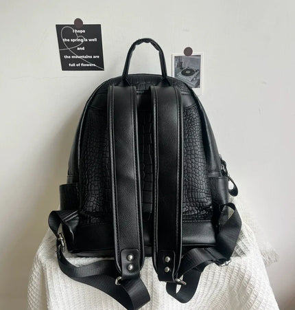 THETLSTUDIO black MoonCat original black gothic crocodile pattern backpack school bag men's and women's premium texture niche y2k backpack