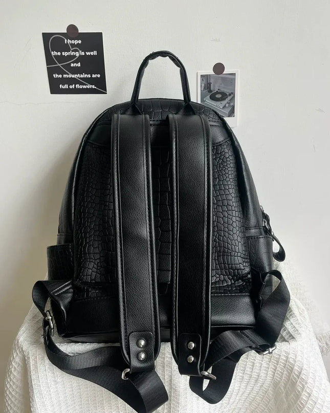 TALKLESSFASHION black MoonCat original black gothic crocodile pattern backpack school bag men's and women's premium texture niche y2k backpack