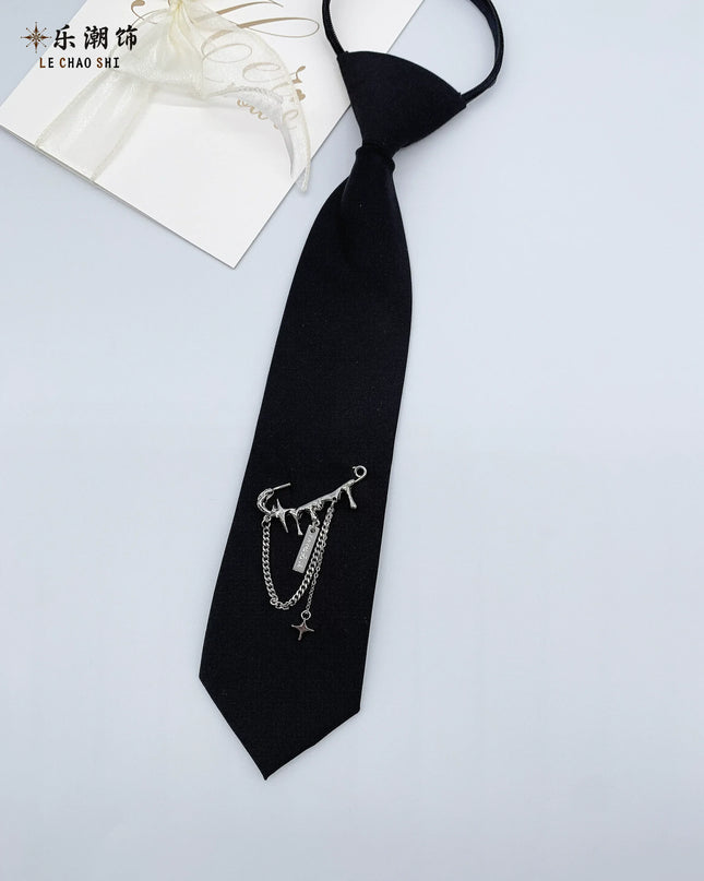 TALKLESSFASHION Black pin tie Le Chao decorated trendy black shirt pin-free tie