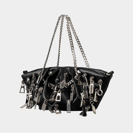 TALKLESSFASHION black Punk Style Pleated Dumplings Armpit Bag 2025 New Multi Zipper Pull Decoration Women's Shoulder Bag Hot Girl Tote Bag