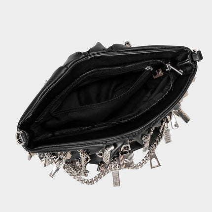 TALKLESSFASHION black Punk Style Pleated Dumplings Armpit Bag 2025 New Multi Zipper Pull Decoration Women's Shoulder Bag Hot Girl Tote Bag