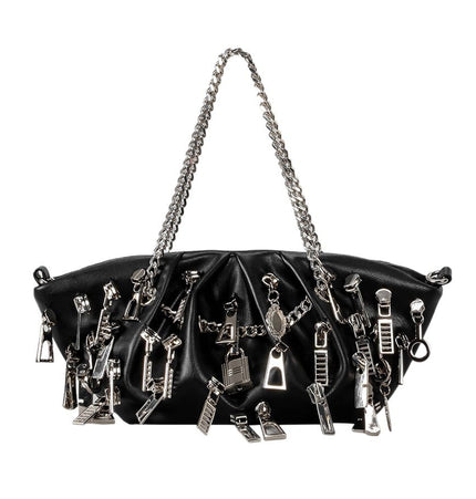 TALKLESSFASHION black Punk Style Pleated Dumplings Armpit Bag 2025 New Multi Zipper Pull Decoration Women's Shoulder Bag Hot Girl Tote Bag