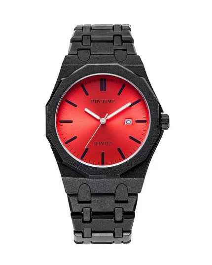 TALKLESSFASHION Black red New frosted silver watch