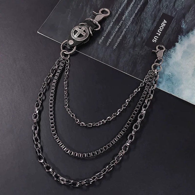 TALKLESSFASHION Black Ten Waist Chain Punk trouser chainsMen's metallic jeans accessoriesAmerican waist chains, hip-hop trendy embellishments, statement pants, eagle claw charms
