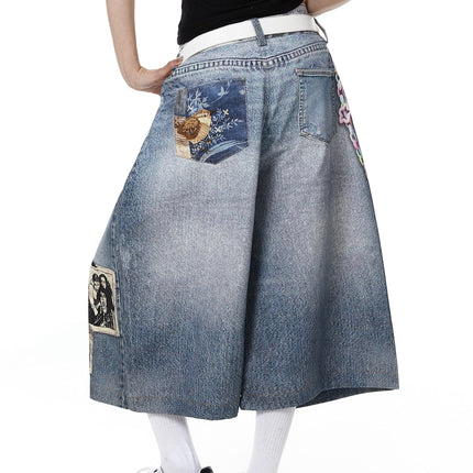 TALKLESSFASHION BLACKLISTS American 3D printing graffiti design denim cropped pants for men and women in summer distressed wide-leg shorts