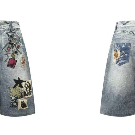 TALKLESSFASHION BLACKLISTS American 3D printing graffiti design denim cropped pants for men and women in summer distressed wide-leg shorts