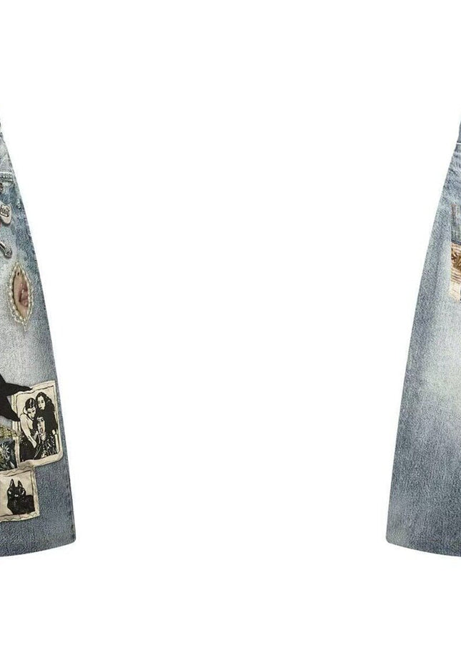 TALKLESSFASHION BLACKLISTS American 3D printing graffiti design denim cropped pants for men and women in summer distressed wide-leg shorts
