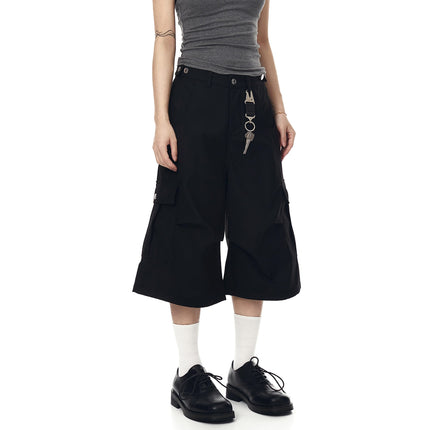 TALKLESSFASHION BLACKLISTS American cleanfit pleated wide-leg cropped trousers men's and women's high-quality handsome cargo shorts