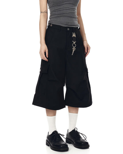 TALKLESSFASHION BLACKLISTS American cleanfit pleated wide-leg cropped trousers men's and women's high-quality handsome cargo shorts
