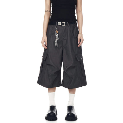 TALKLESSFASHION BLACKLISTS American cleanfit pleated wide-leg cropped trousers men's and women's high-quality handsome cargo shorts