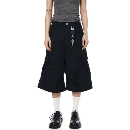 TALKLESSFASHION BLACKLISTS American cleanfit pleated wide-leg cropped trousers men's and women's high-quality handsome cargo shorts