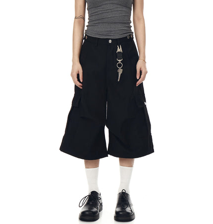 TALKLESSFASHION BLACKLISTS American cleanfit pleated wide-leg cropped trousers men's and women's high-quality handsome cargo shorts