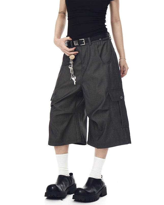 TALKLESSFASHION BLACKLISTS American cleanfit pleated wide-leg cropped trousers men's and women's high-quality handsome cargo shorts
