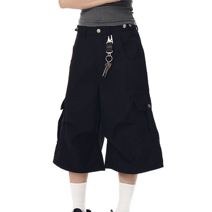 TALKLESSFASHION BLACKLISTS American cleanfit pleated wide-leg cropped trousers men's and women's high-quality handsome cargo shorts