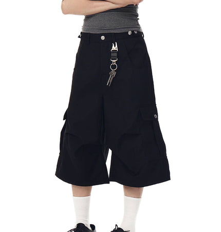 TALKLESSFASHION BLACKLISTS American cleanfit pleated wide-leg cropped trousers men's and women's high-quality handsome cargo shorts