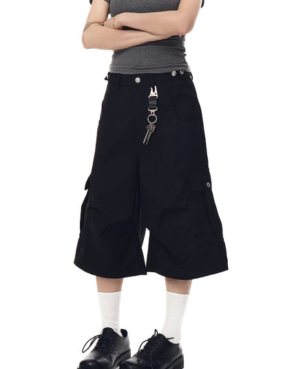 TALKLESSFASHION BLACKLISTS American cleanfit pleated wide-leg cropped trousers men's and women's high-quality handsome cargo shorts