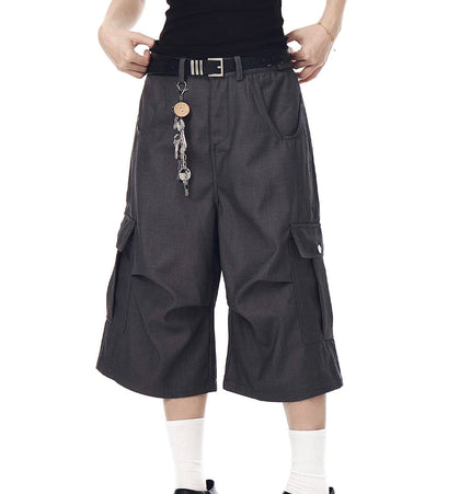 TALKLESSFASHION BLACKLISTS American cleanfit pleated wide-leg cropped trousers men's and women's high-quality handsome cargo shorts