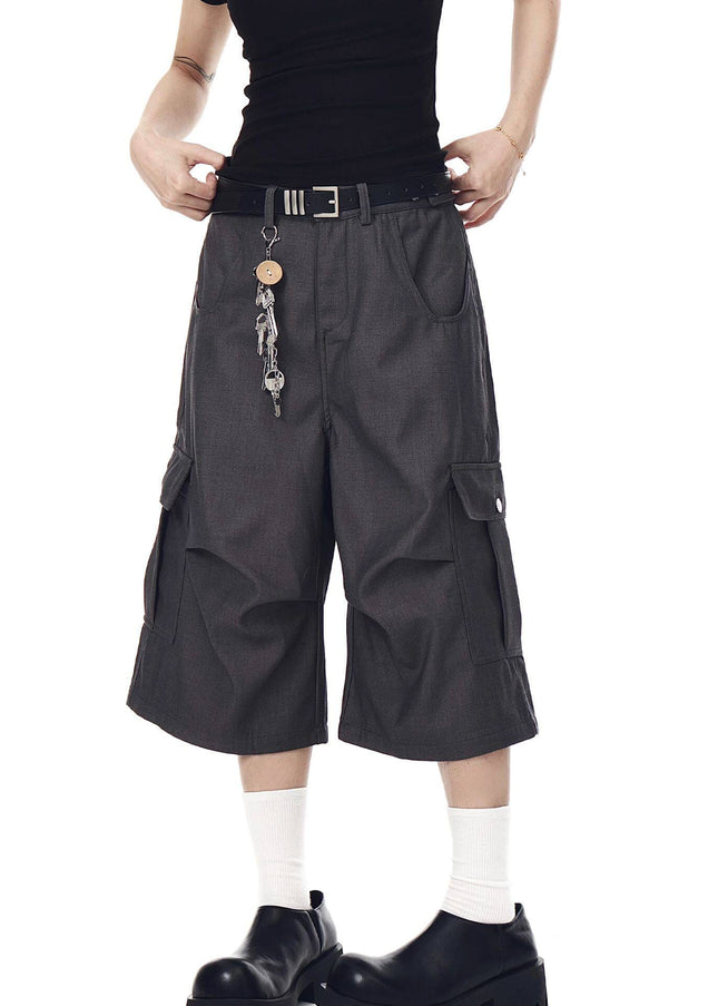 TALKLESSFASHION BLACKLISTS American cleanfit pleated wide-leg cropped trousers men's and women's high-quality handsome cargo shorts