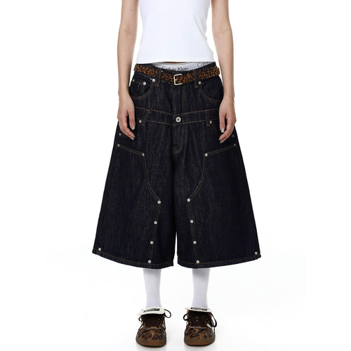 THETLSTUDIO BLACKLISTS American deconstructed topline design sense riveted denim cropped pants men's and women's fake two-piece cargo shorts