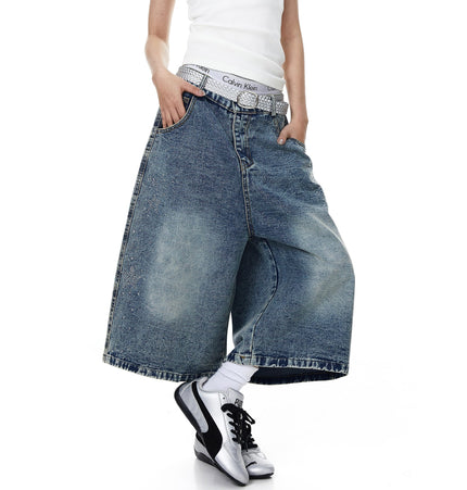 THETLSTUDIO BLACKLISTS American heavy industry star hot diamond primary color denim cropped pants men's and women's design wide-leg shorts summer