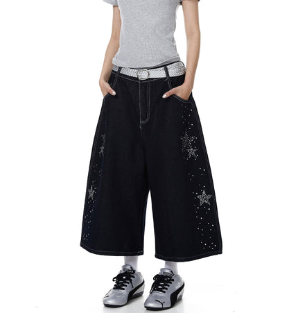 THETLSTUDIO BLACKLISTS American heavy industry star hot diamond primary color denim cropped pants men's and women's design wide-leg shorts summer