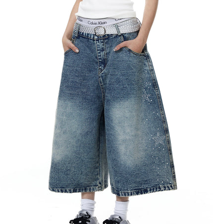THETLSTUDIO BLACKLISTS American heavy industry star hot diamond primary color denim cropped pants men's and women's design wide-leg shorts summer