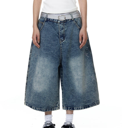 THETLSTUDIO BLACKLISTS American heavy industry star hot diamond primary color denim cropped pants men's and women's design wide-leg shorts summer