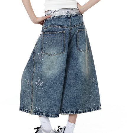 THETLSTUDIO BLACKLISTS American heavy industry star hot diamond primary color denim cropped pants men's and women's design wide-leg shorts summer
